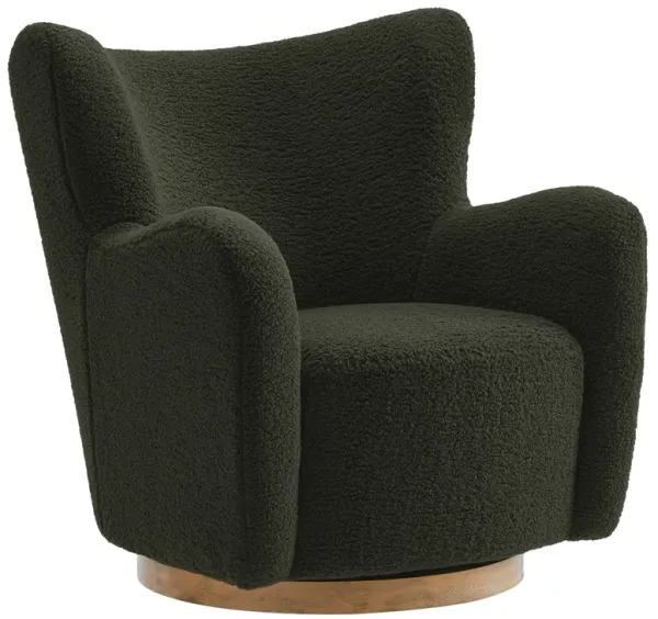 Montrose Wingback Sherpa Swivel Accent Chair by Modway Fern Walnut