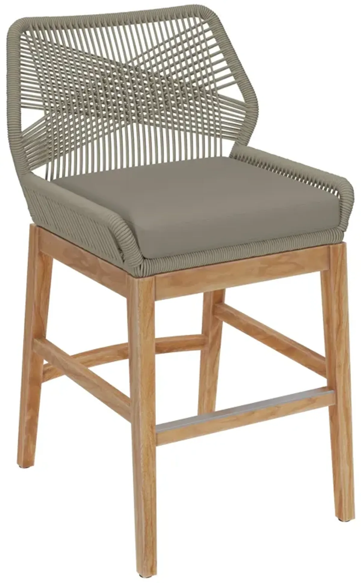 Wellspring Outdoor Patio Teak and Rope Counter Stool by Modway Light Gray Greige
