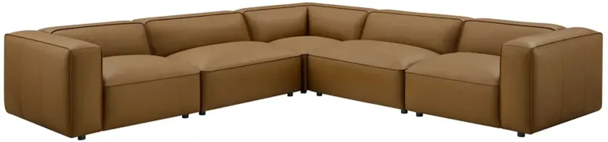 Auren 5-Piece Upholstered Vegan Leather Modular L-Shaped Sofa by Modway Camel