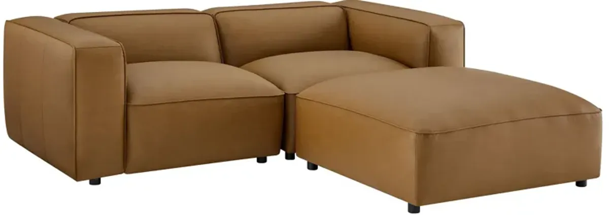 Auren 3-Piece Upholstered Vegan Leather Modular Loveseat with Ottoman by Modway Camel