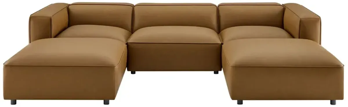 Auren 5-Piece Upholstered Vegan Leather Modular U-Shaped Sofa by Modway Camel