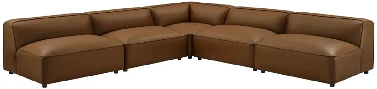 Auren 5-Piece Upholstered Armless L-Shaped Vegan Leather Modular Sofa by Modway Camel