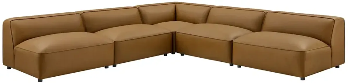 Auren 5-Piece Upholstered Armless L-Shaped Vegan Leather Modular Sofa by Modway Camel