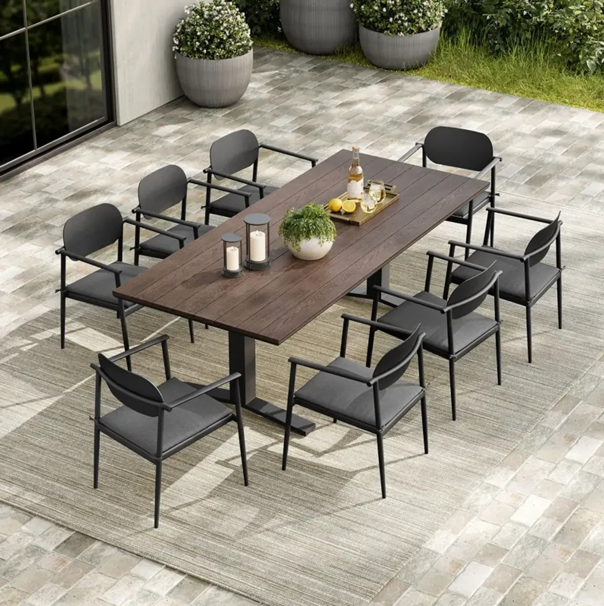 Aeris 9-Piece Outdoor Patio Aluminum Dining Set by Modway Charcoal
