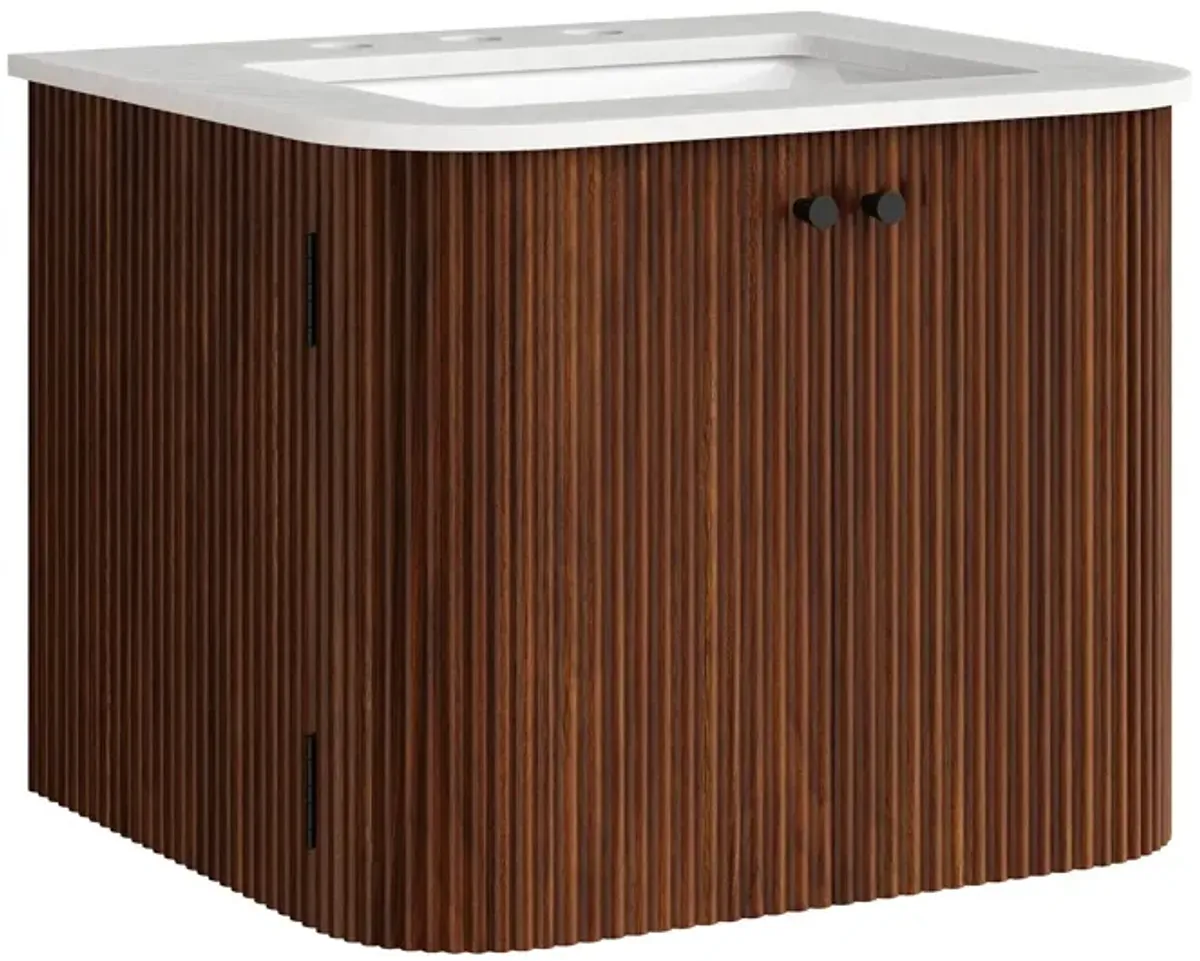 Zia Wall-Mount Bathroom Vanity with Marble Sink by Modway 24" / Walnut
