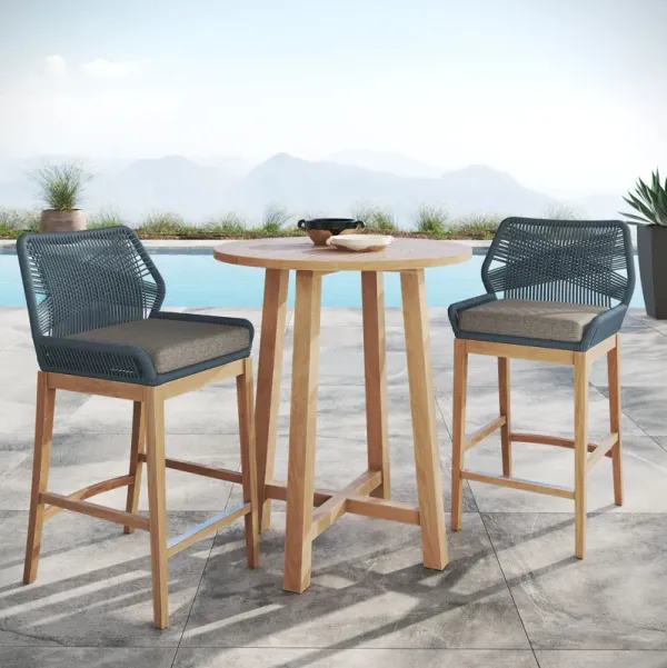 Wellspring 3-Piece Outdoor Patio Teak Wood Bar Set by Modway Blue Graphite