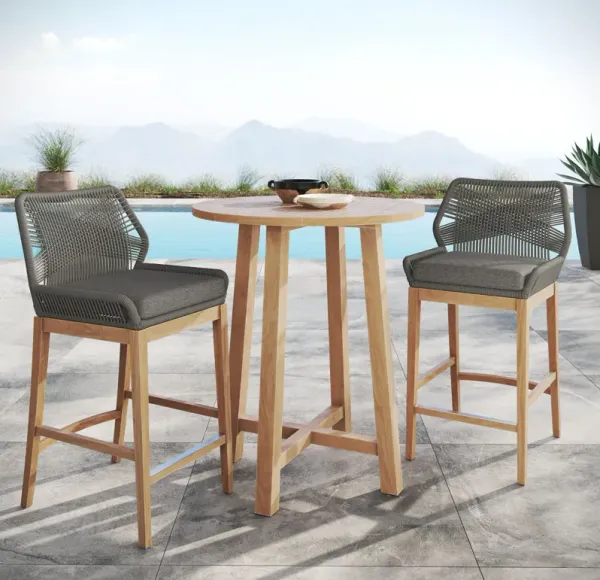 Wellspring 3-Piece Outdoor Patio Teak Wood Bar Set by Modway