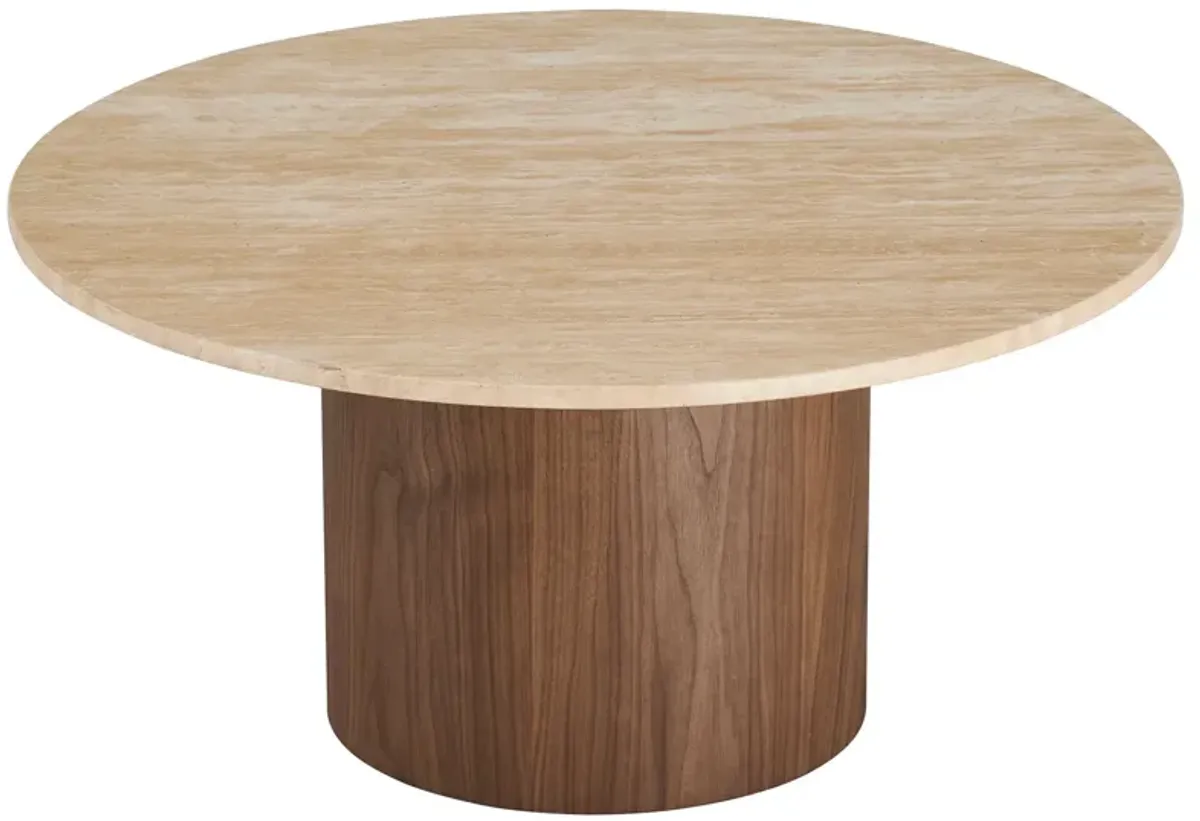 Kioni Round Travertine Coffee Table by Modway Walnut
