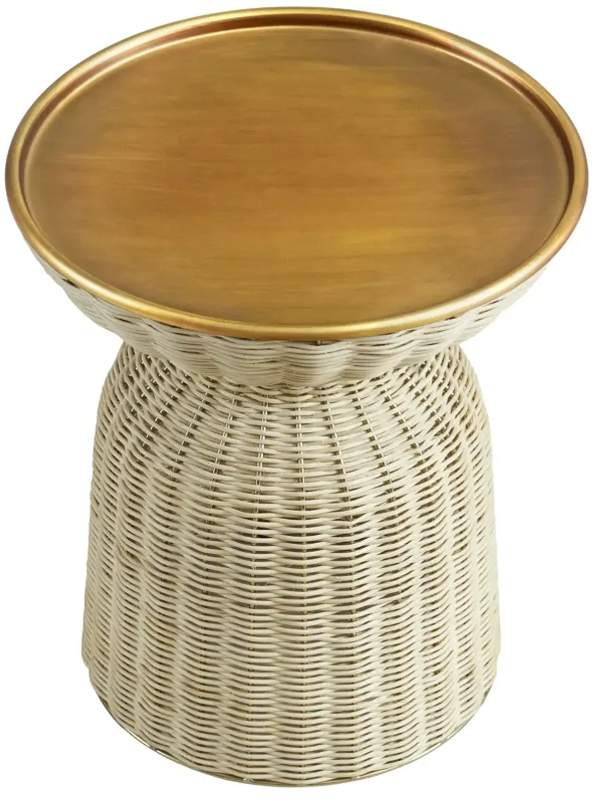 Lazaro Round Rattan Side Table by Modway Burnished Brass Natural