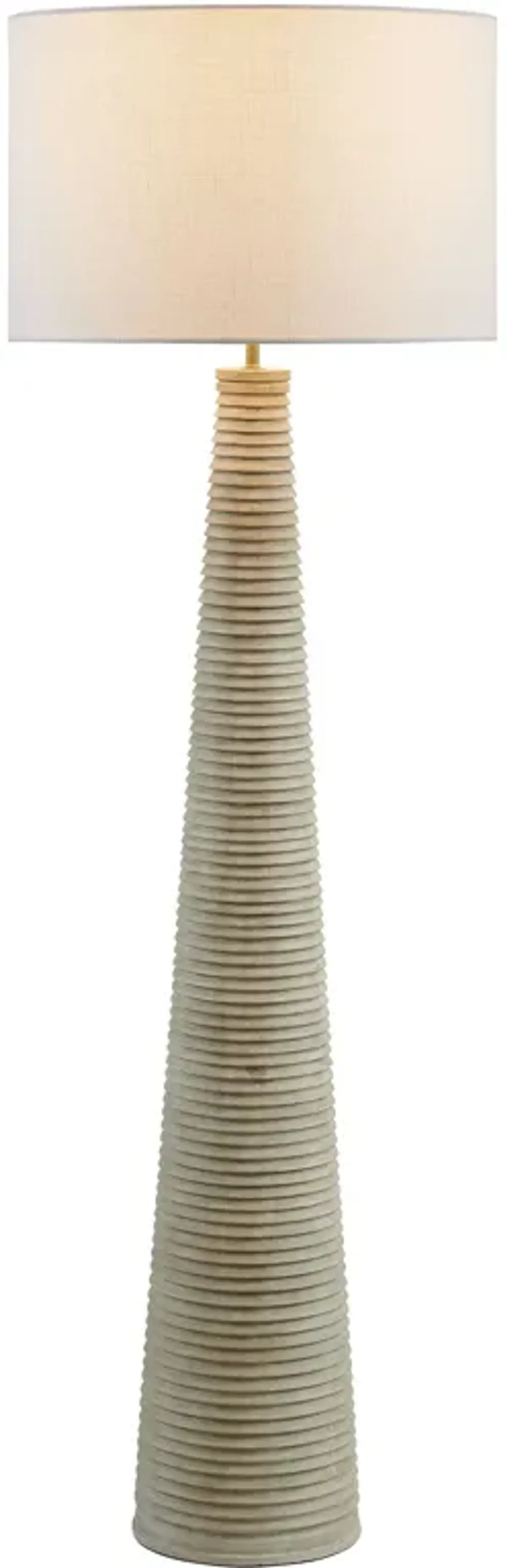 Saylor Carved Ribbed Wood Floor Lamp With Drum Shade by Modway White Gray