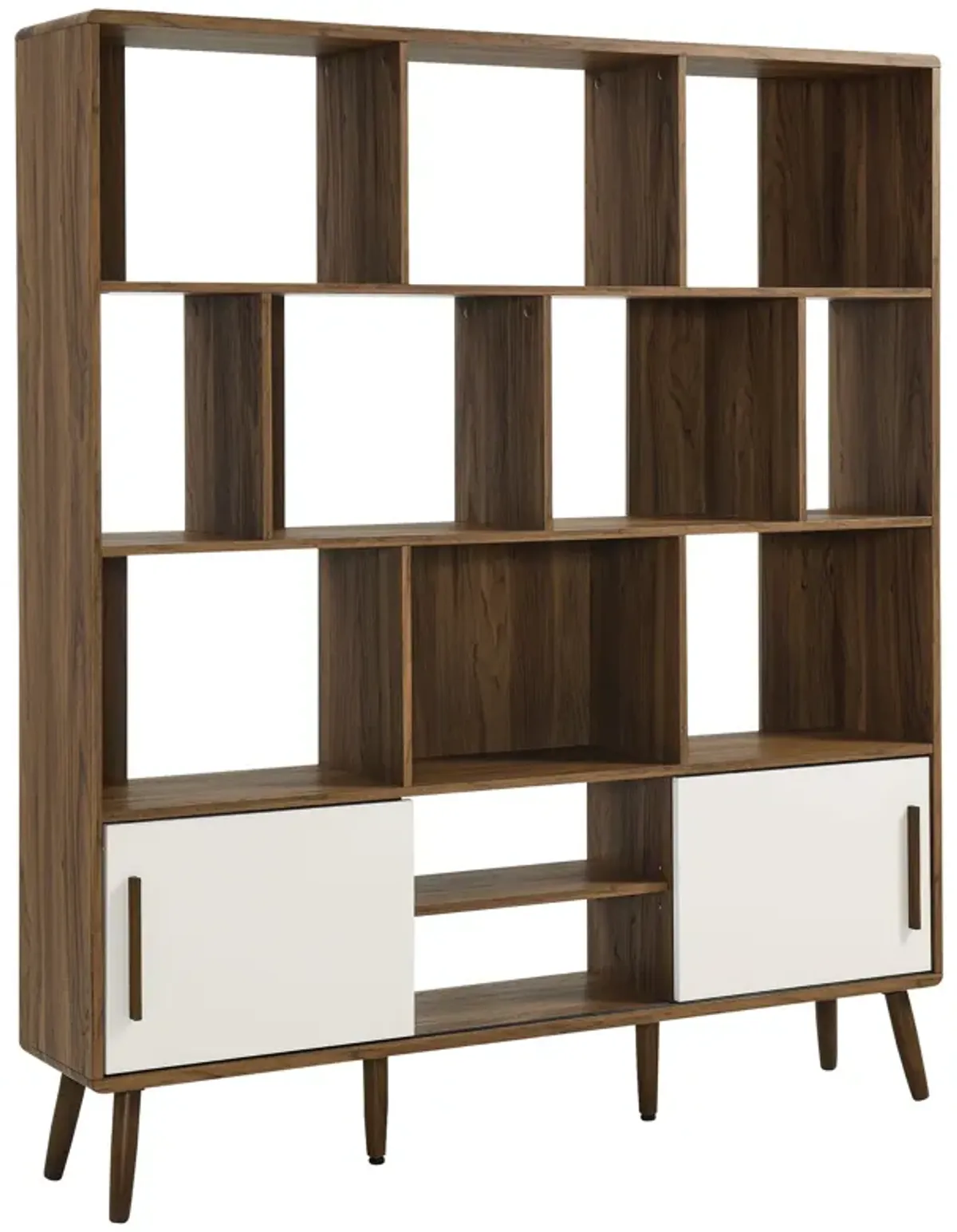 Transmit 59" Bookcase with Sliding Doors by Modway Walnut Linen