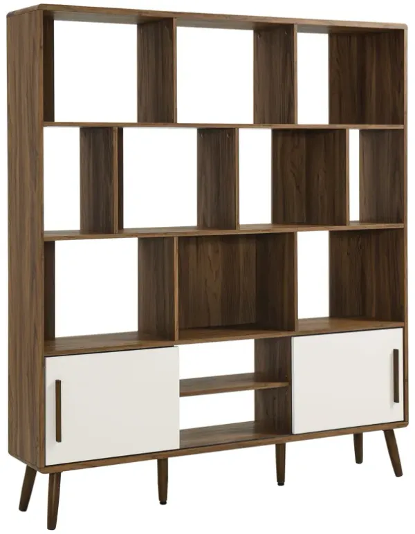 Transmit 59" Bookcase with Sliding Doors by Modway Walnut Linen