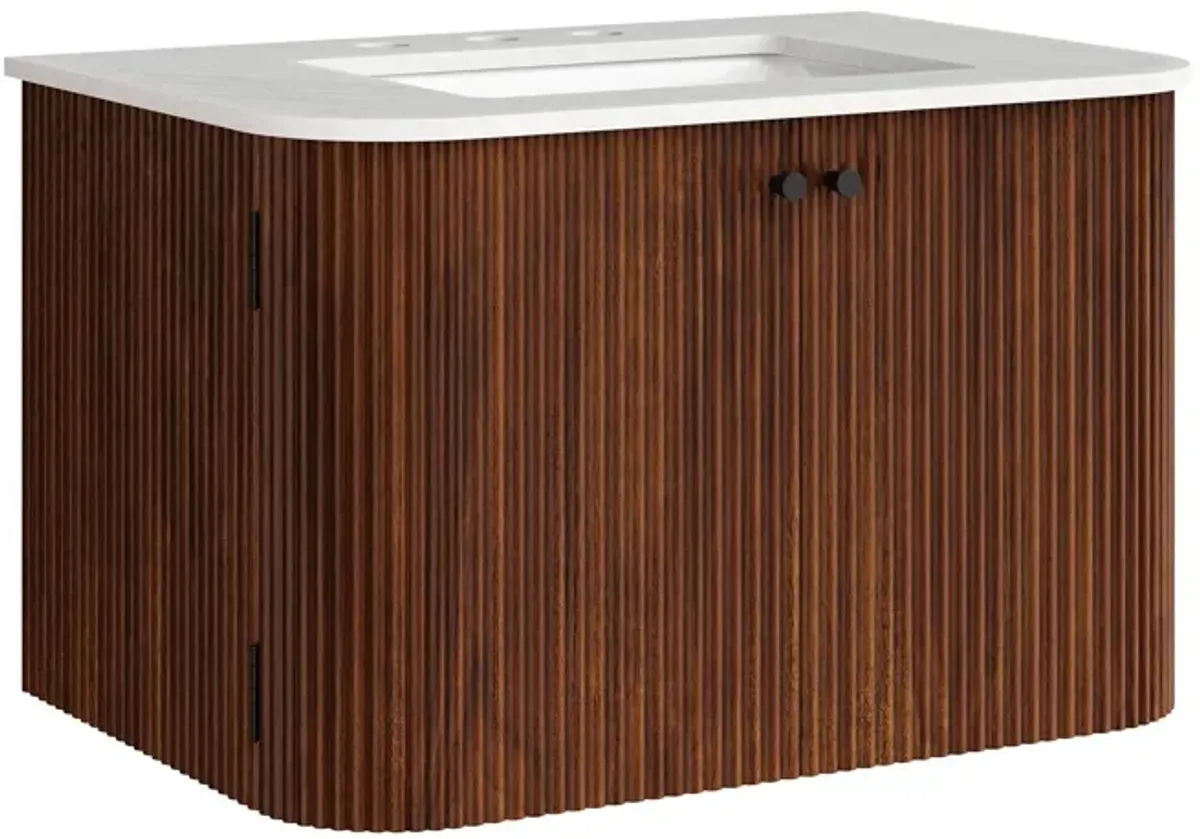 Zia Wall-Mount Bathroom Vanity with Marble Sink by Modway 30" / Walnut