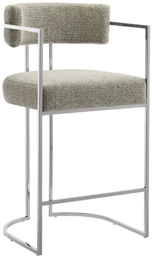 Huron Curved Back Fabric and Metal Counter Stool by Modway Silver Wheat