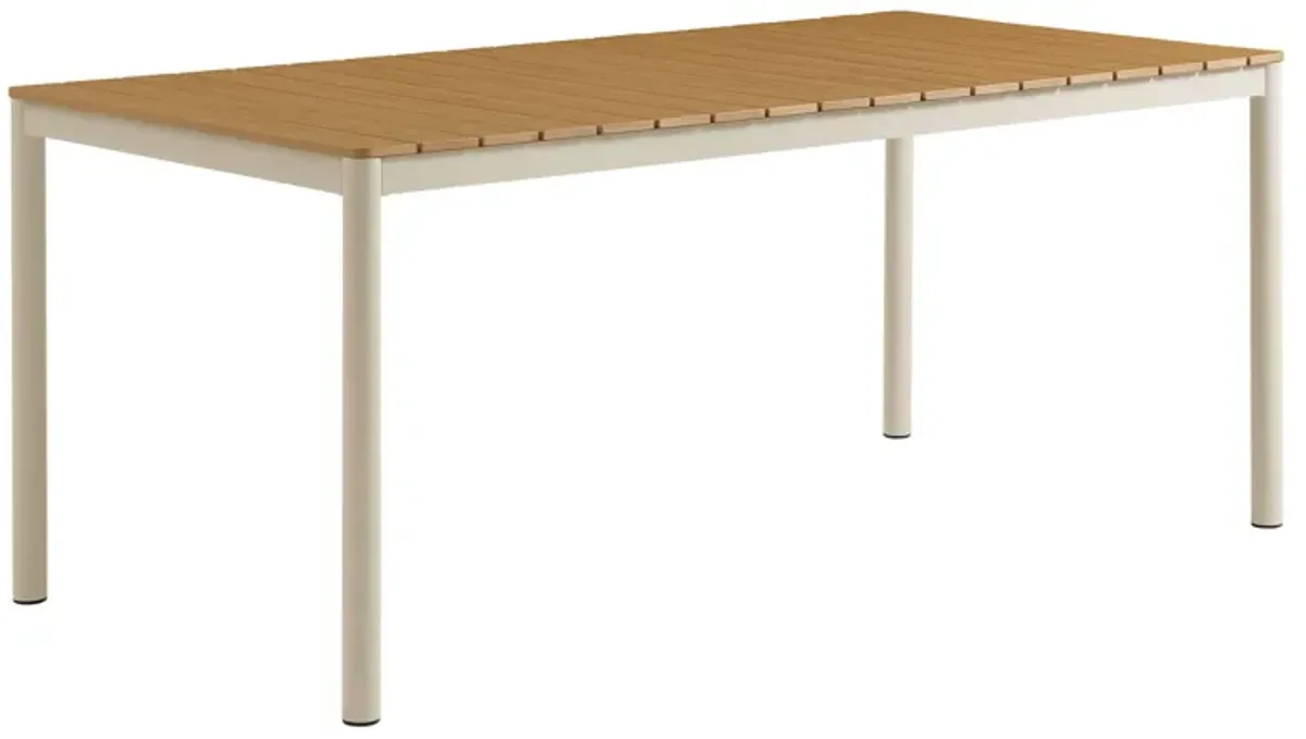 Finn 71" Outdoor Patio Aluminum Dining Table with Faux Wood Top by Modway Natural