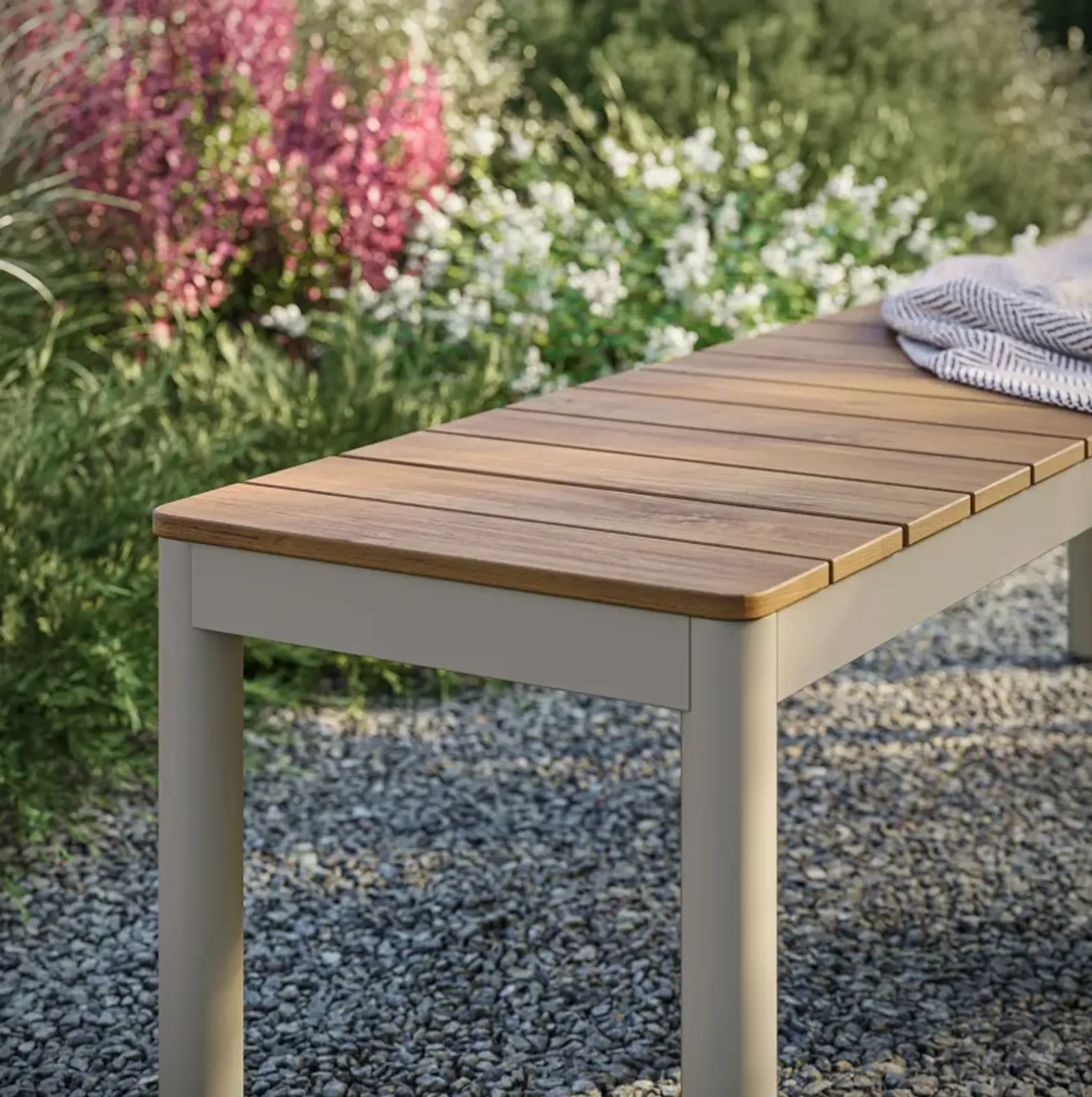Finn Outdoor Patio Aluminum Bench With Faux Wood Top By Modway Natural ...