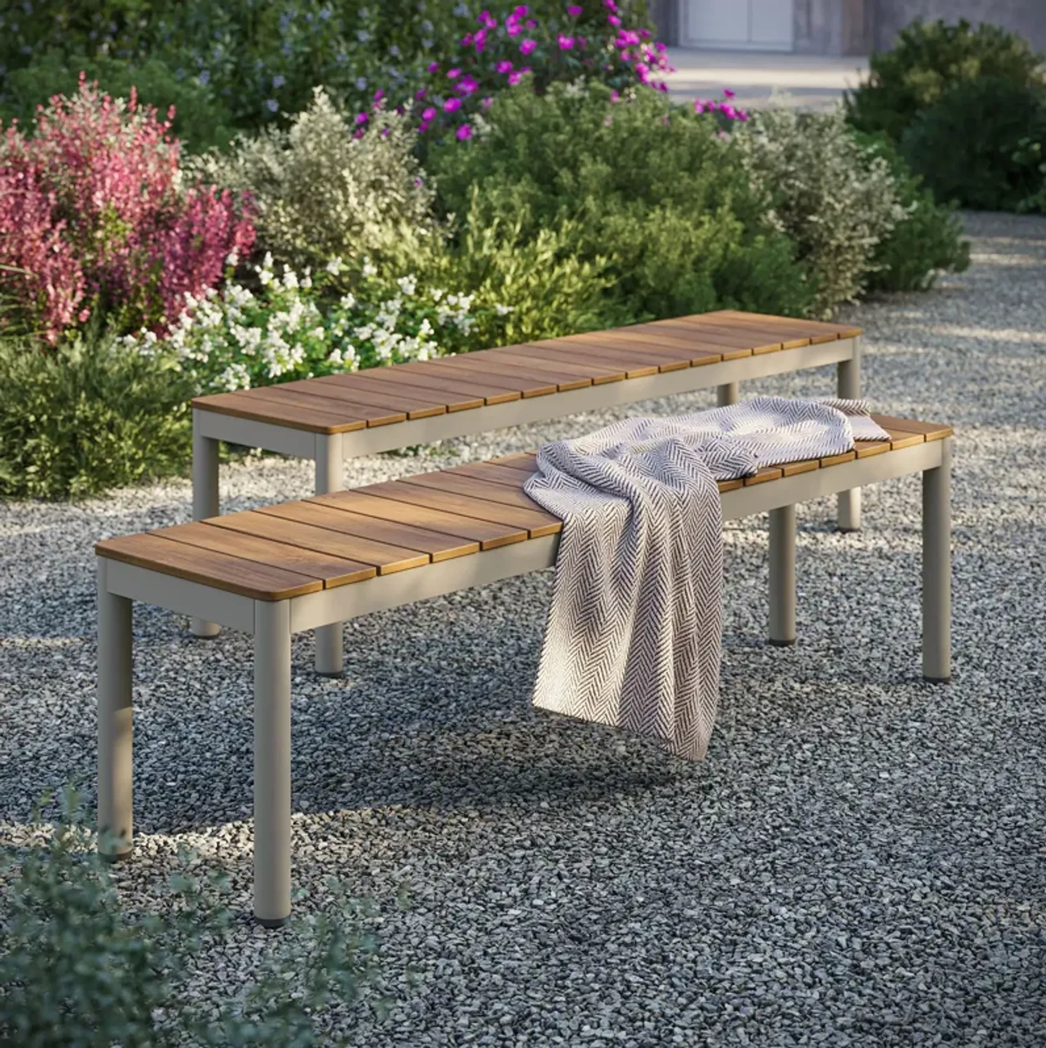Finn Outdoor Patio Aluminum Bench With Faux Wood Top By Modway Natural ...