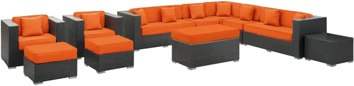 Cohesion 11 Piece Outdoor Patio Sectional Set by Modway Espresso Orange