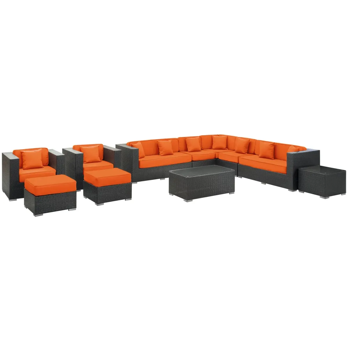 Cohesion 11 Piece Outdoor Patio Sectional Set by Modway Espresso Orange