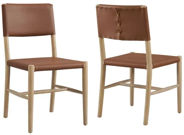 Dover Wood Vegan Leather Dining Side Chairs Set of 2 by Modway Natural