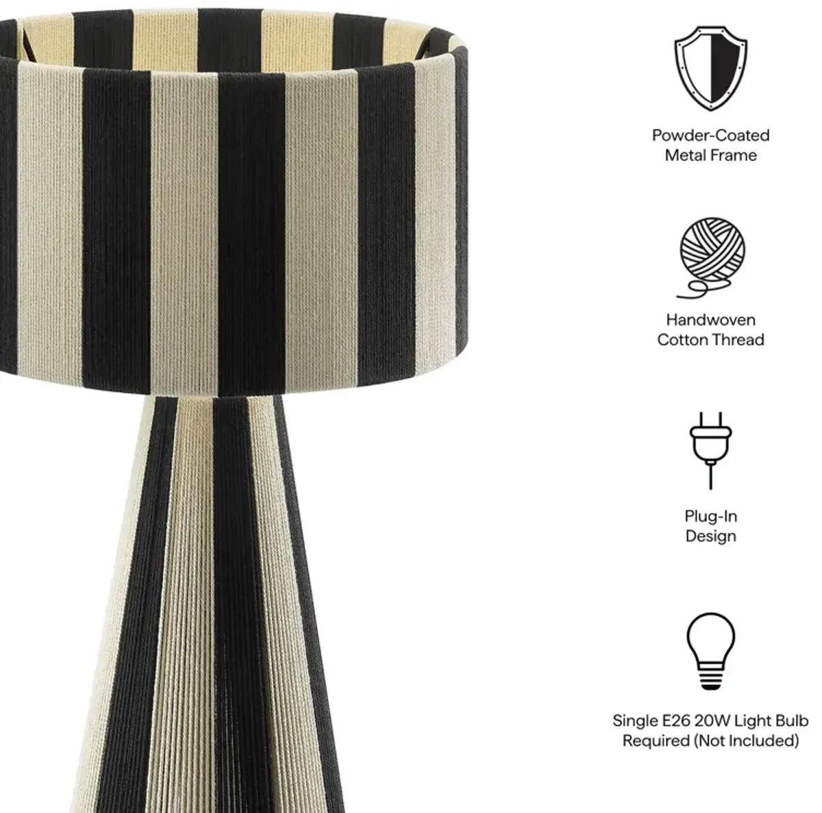 Renae Handwoven Cotton Thread Striped Table Lamp by Modway Black