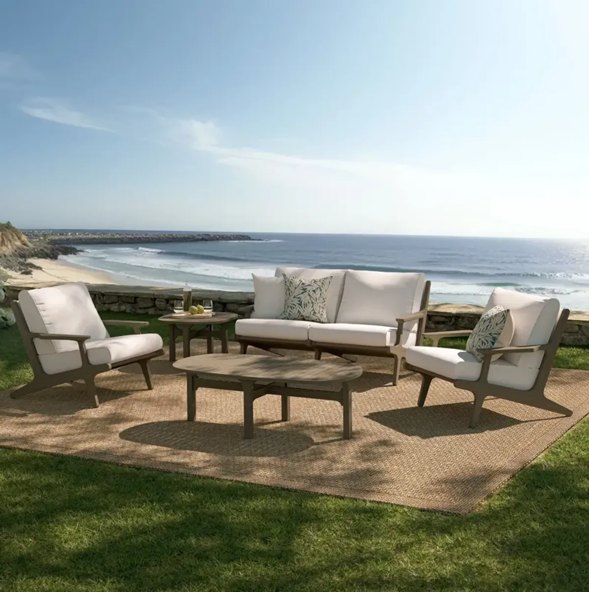 Saratoga 5-Piece Outdoor Patio Teak Wood Furniture Set by Modway Weathered Gray White