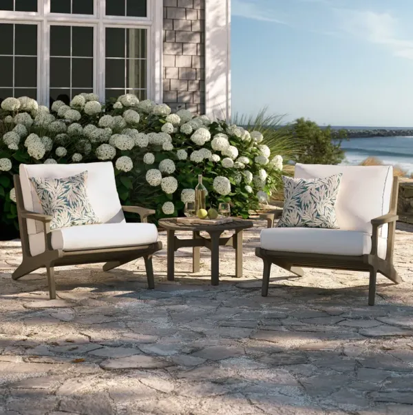 Saratoga 3-Piece Outdoor Patio Teak Wood Furniture Set with Lounge Chairs and Side Table by Modway Weathered Gray White
