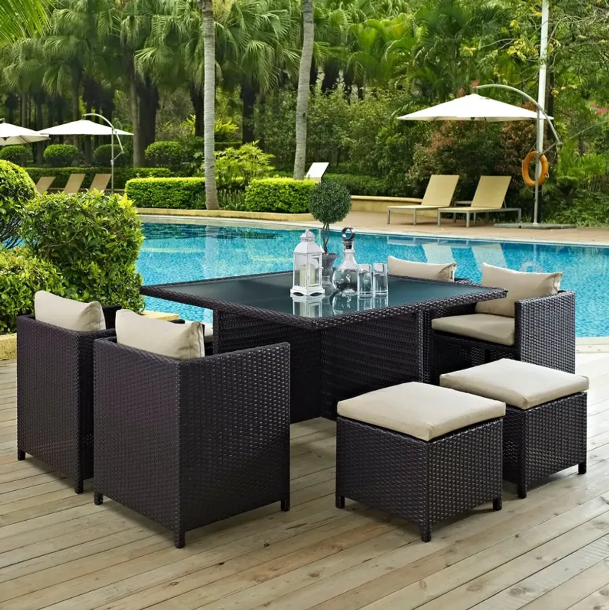Inverse 9 Piece Outdoor Patio Dining Set by Modway Espresso Peridot