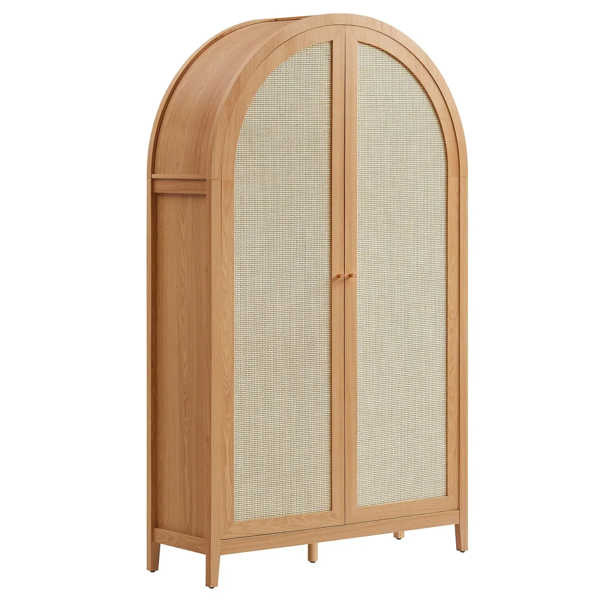 Calista 79" Tall Wide Rattan Arched Storage Cabinet by Modway Walnut