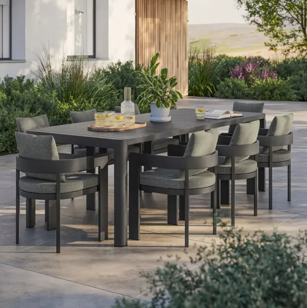 Tahoe 9-Piece Outdoor Patio Aluminum Dining Set With Extendable Table by Modway