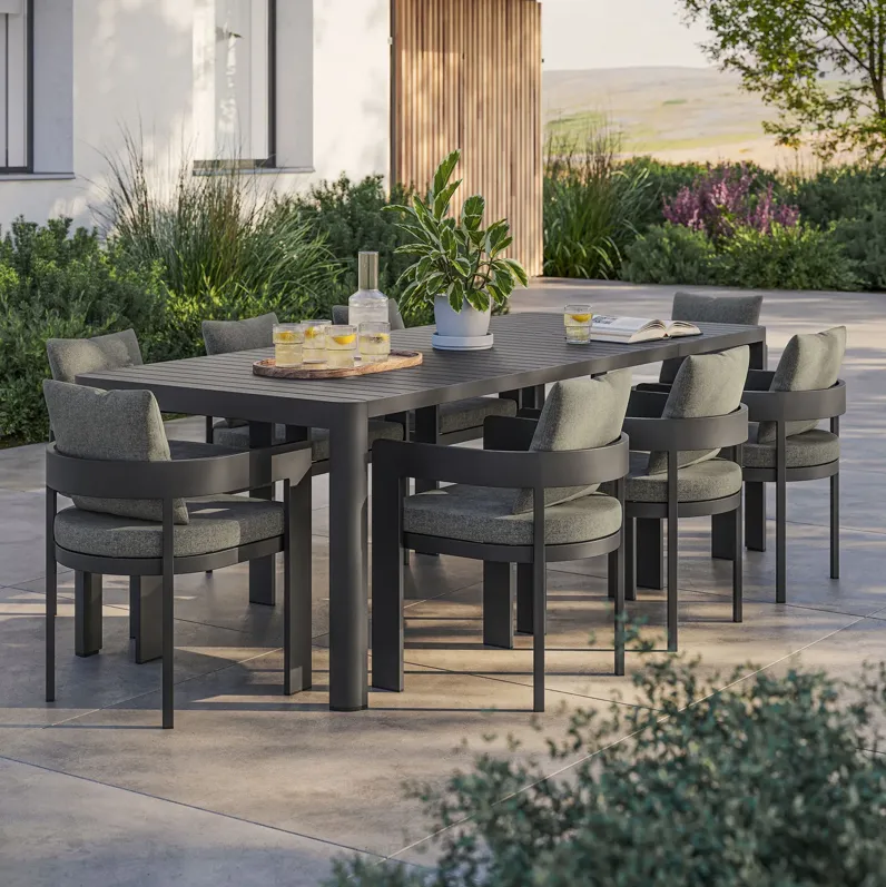 Tahoe 9-Piece Outdoor Patio Aluminum Dining Set With Extendable Table by Modway