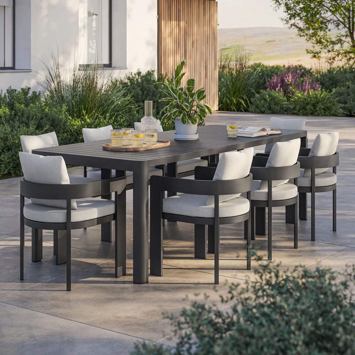 Tahoe 9-Piece Outdoor Patio Aluminum Dining Set With Extendable Table by Modway Gray Gray