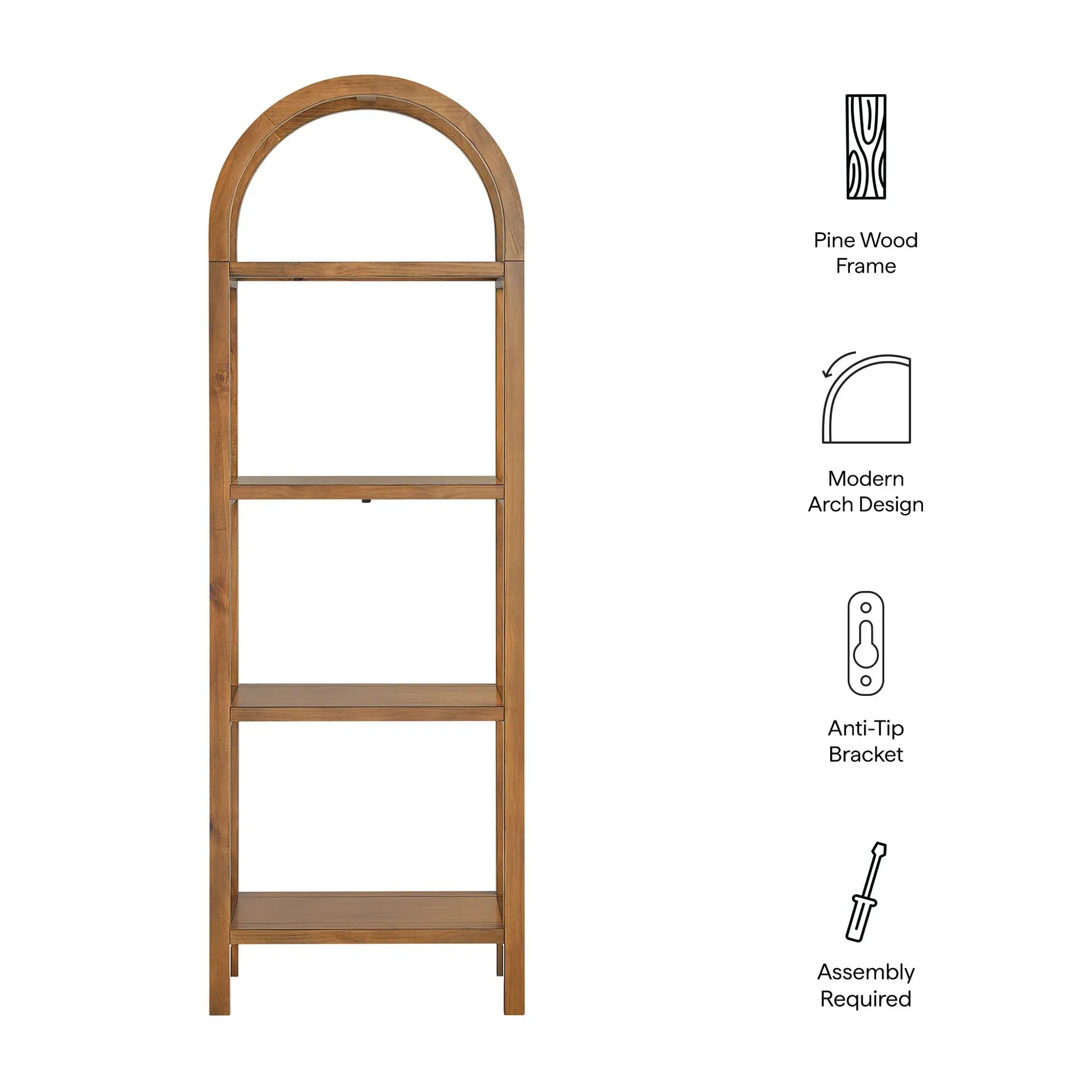 Vexley 72 Inch Tall Narrow Arched Bookshelf By Modway Walnut