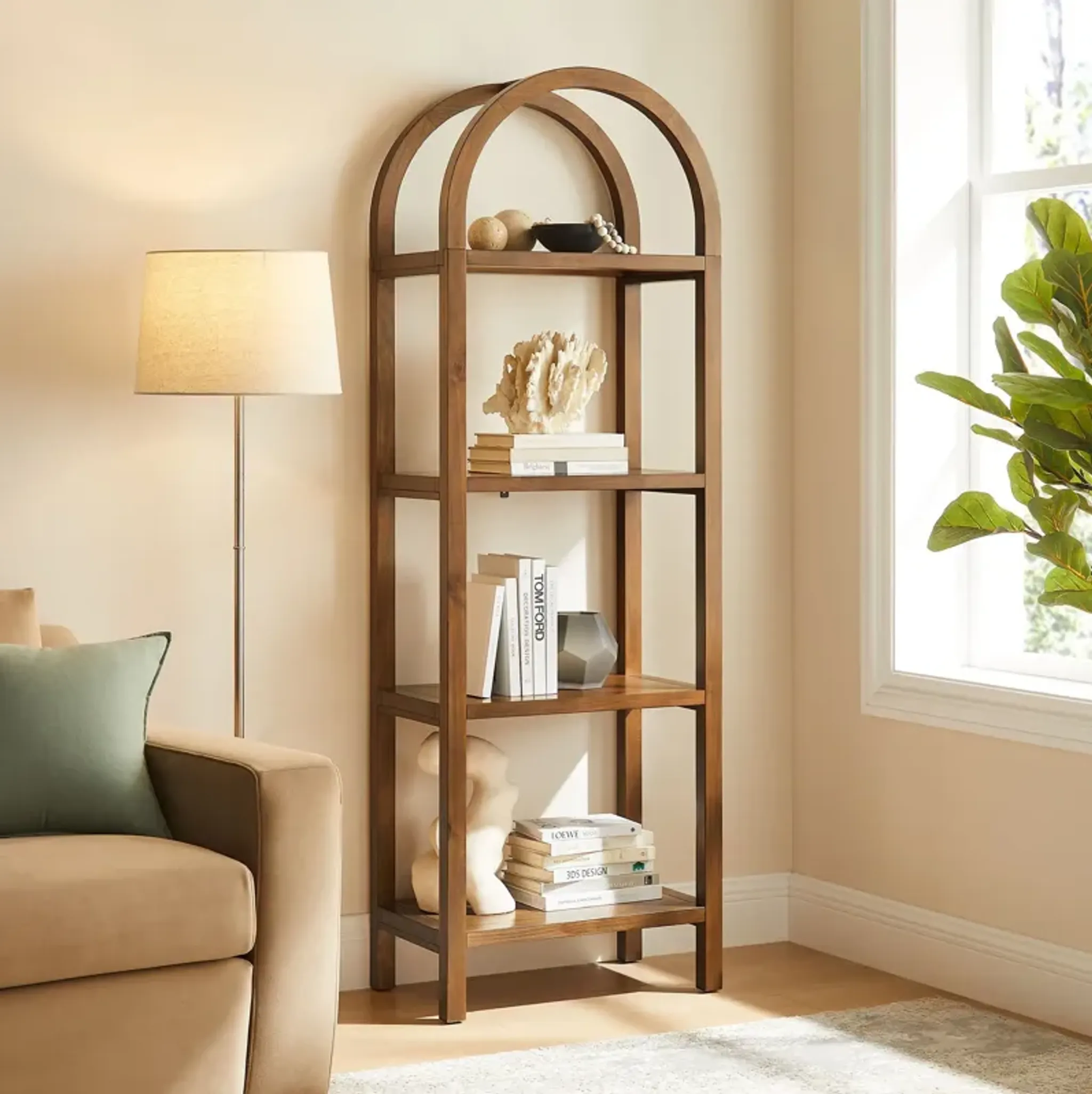 Vexley 72 Inch Tall Narrow Arched Bookshelf By Modway Walnut