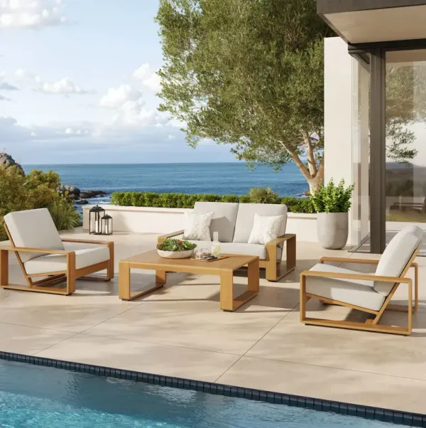 Lirienne 4-Piece Outdoor Patio Aluminum Faux Wood Furniture Set by Modway Ivory Natural