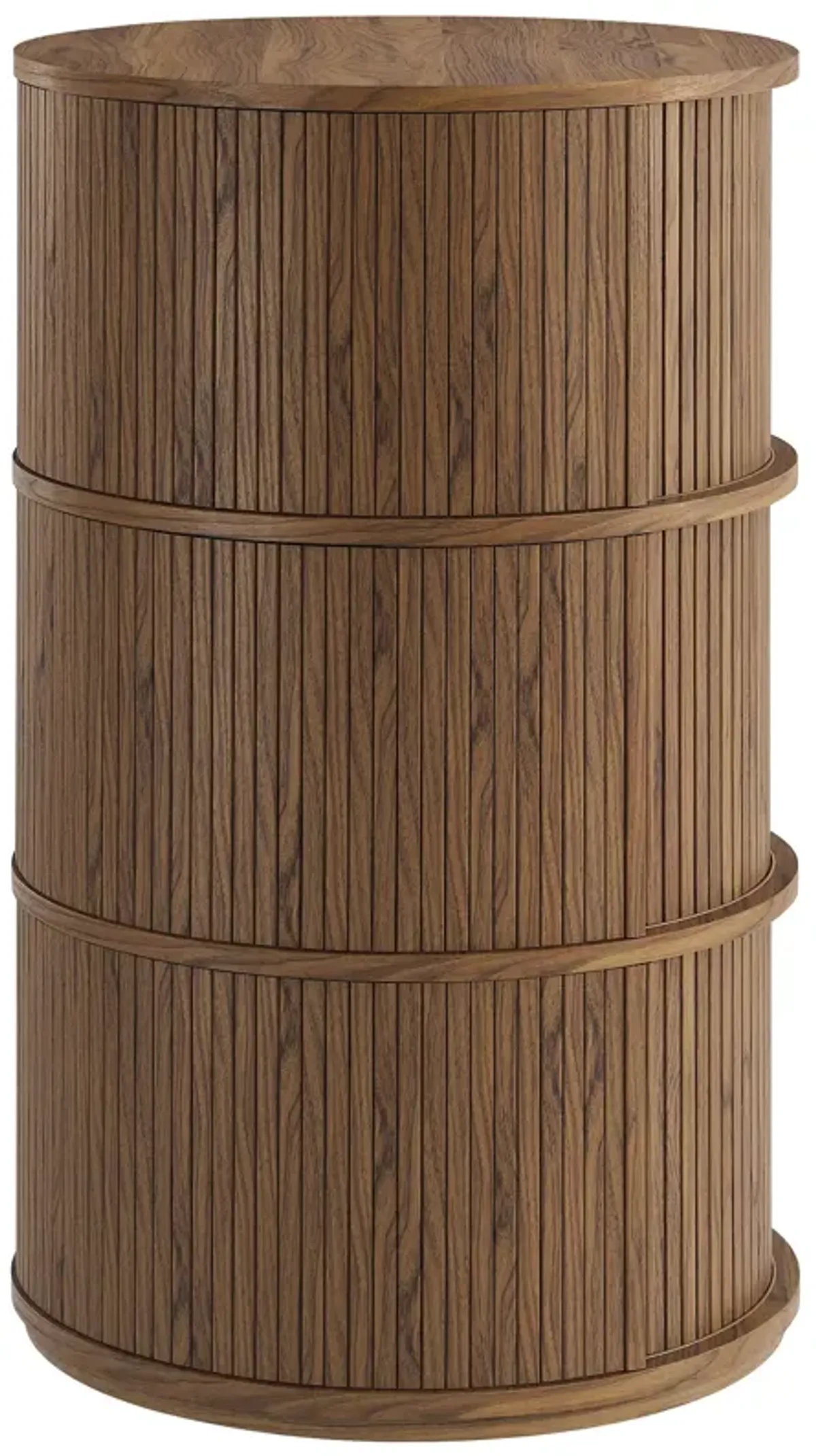 Clement Round Pedestal Stand Storage Table With Sliding Tambour Doors by Modway Walnut