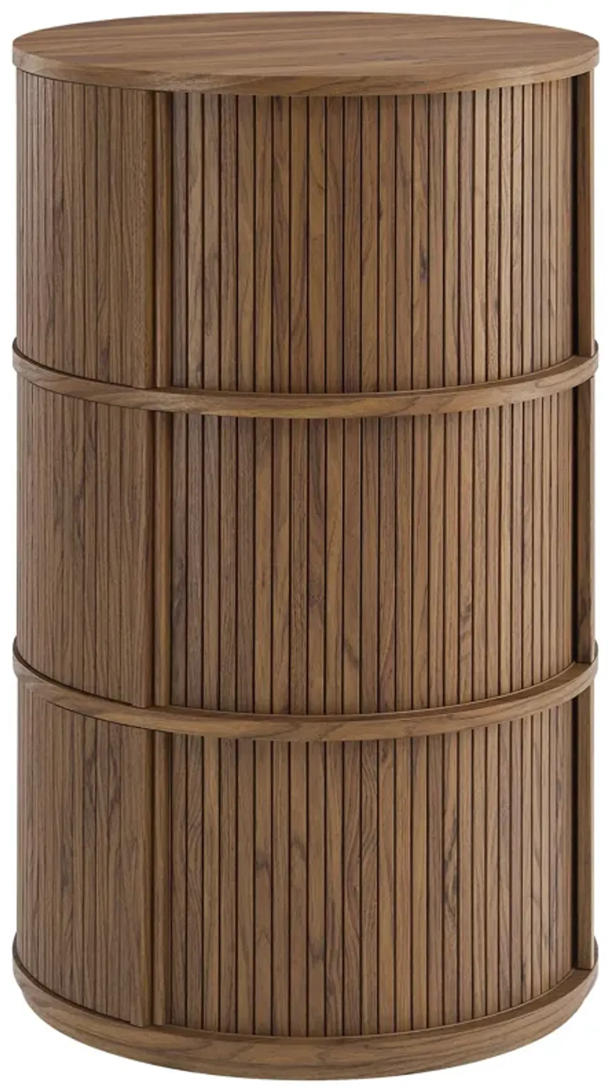 Clement Round Pedestal Stand Storage Table With Sliding Tambour Doors by Modway Walnut