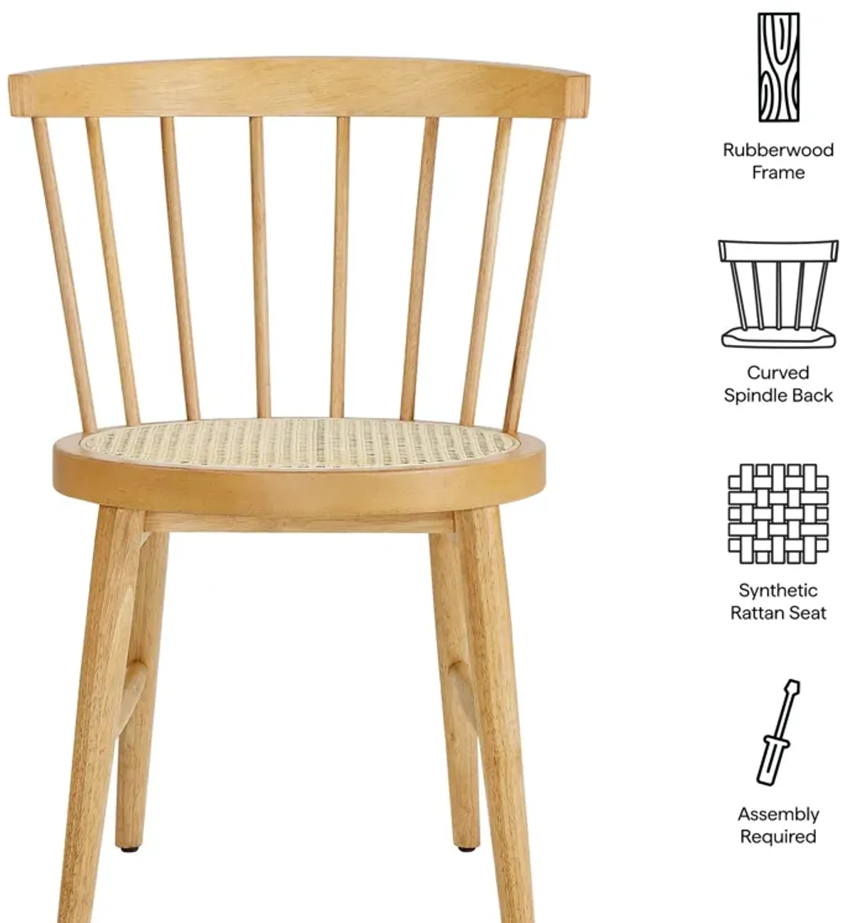 Lykke Curved Spindle Back Dining Chairs Set of 2 by Modway Natural