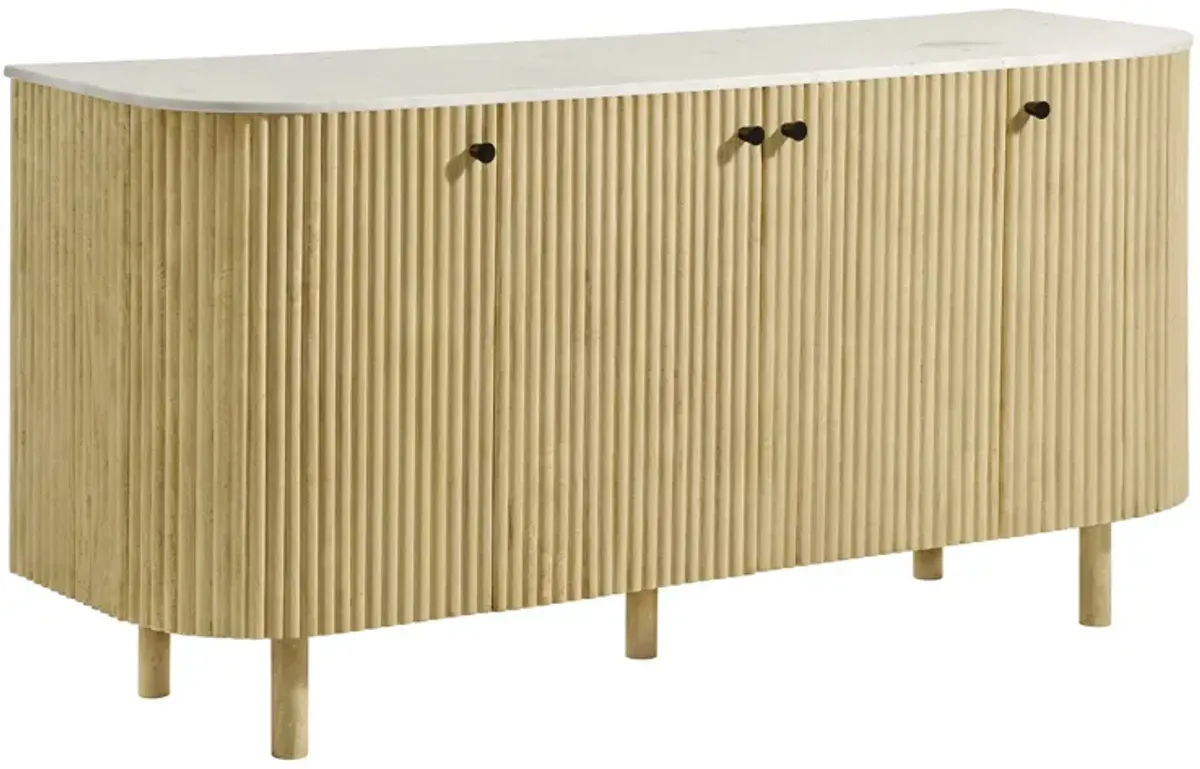 Caldera 60" Curved Solid Wood and Marble Sideboard Storage Cabinet by Modway Natural