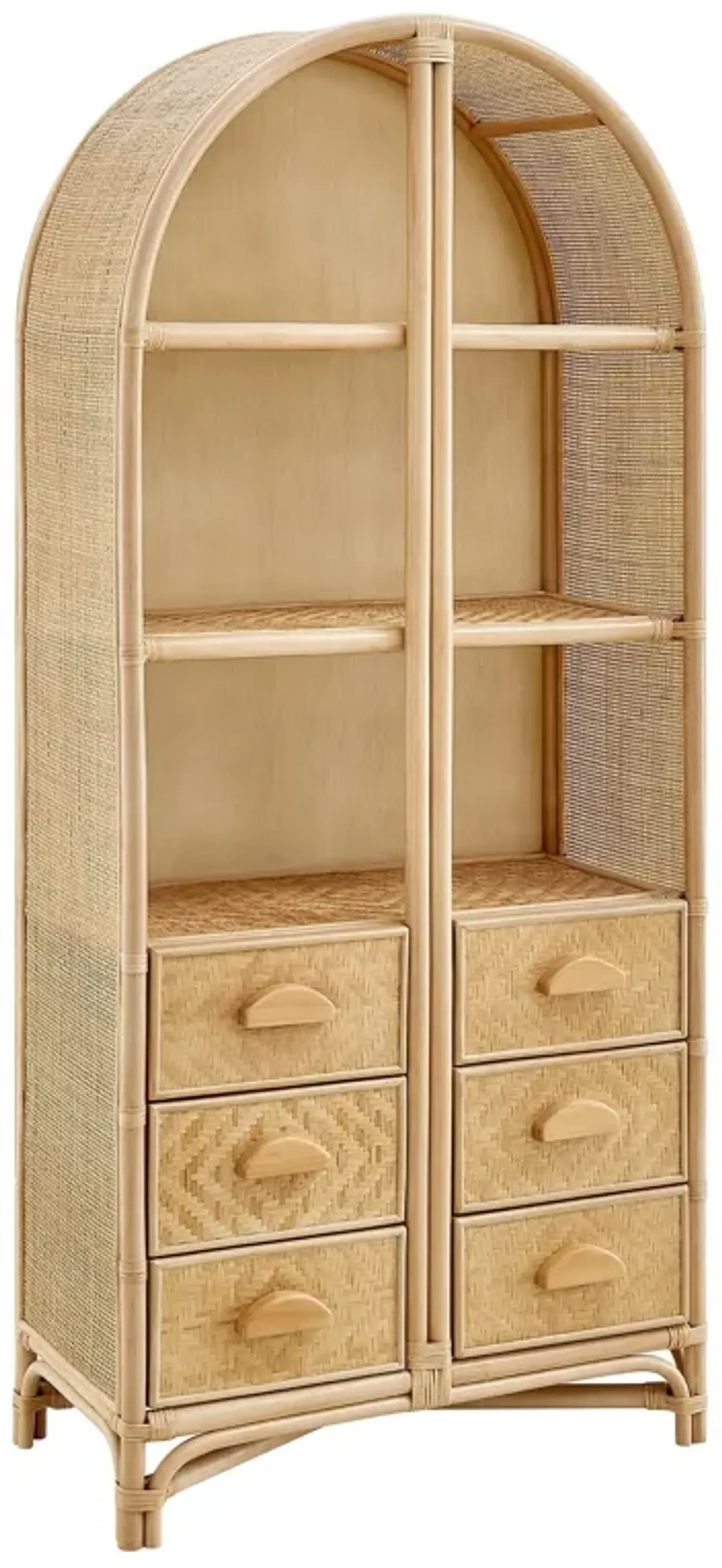 Jane 71 Inch Tall Arched Natural Rattan Bookshelf by Modway Natural Black