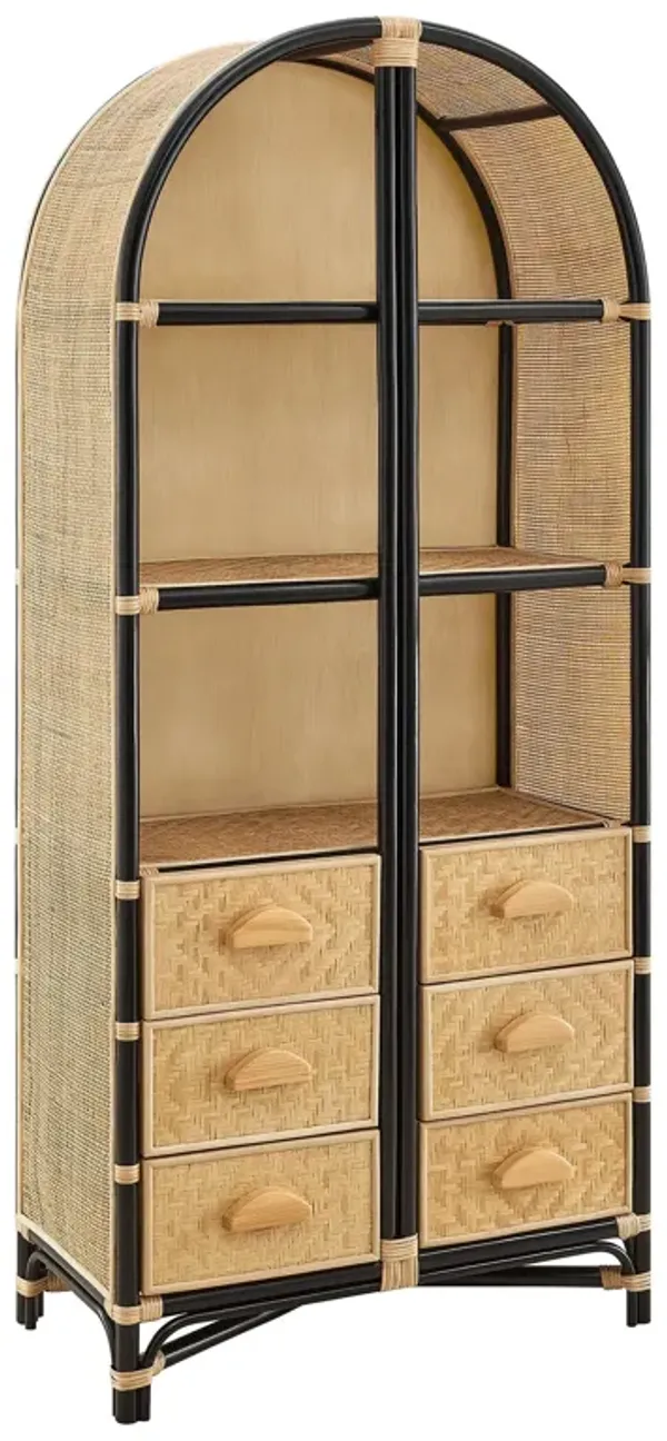 Jane 71 Inch Tall Arched Natural Rattan Bookshelf by Modway Natural Black