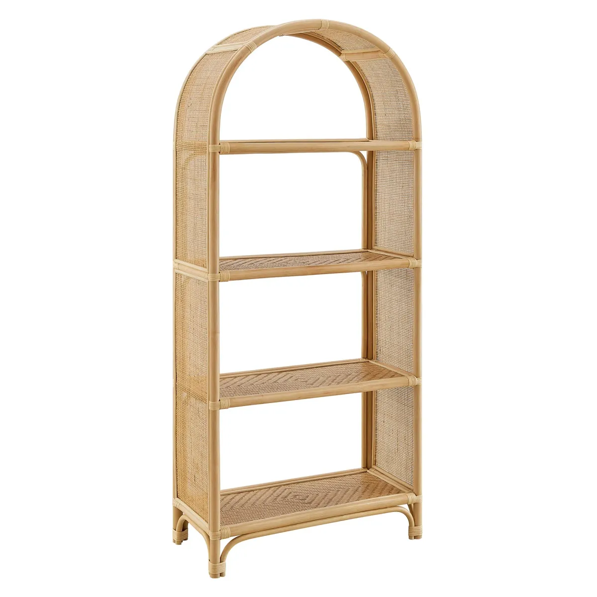 Celeste 67 Inch Tall Arched Natural Rattan Bookshelf by Modway Black