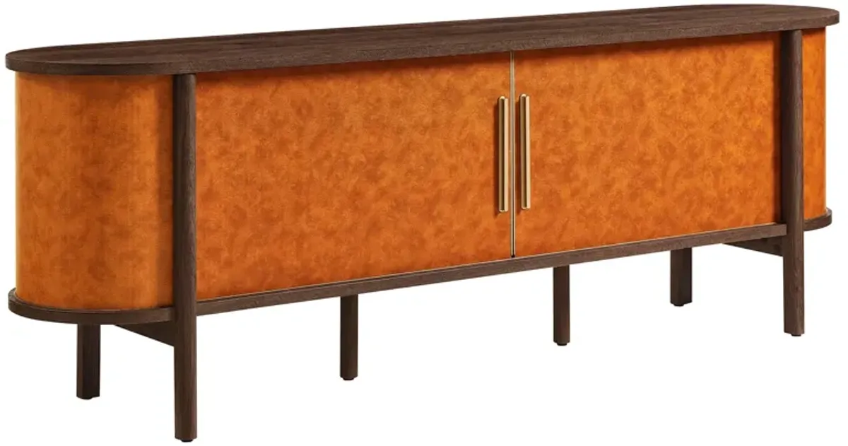 Coralie Curved 71" Vegan Leather Oval TV Stand by Modway Walnut Tan