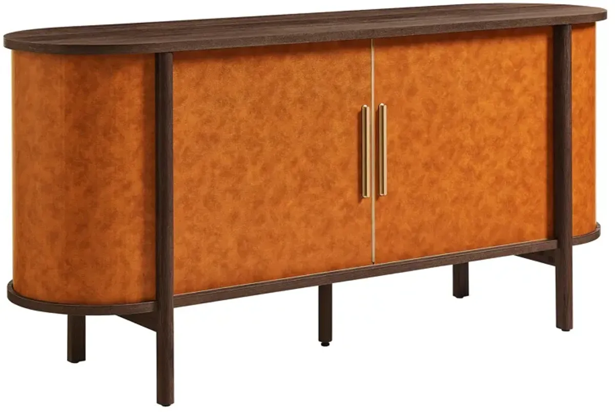 Coralie Curved Vegan Leather Oval Sideboard by Modway Walnut Tan