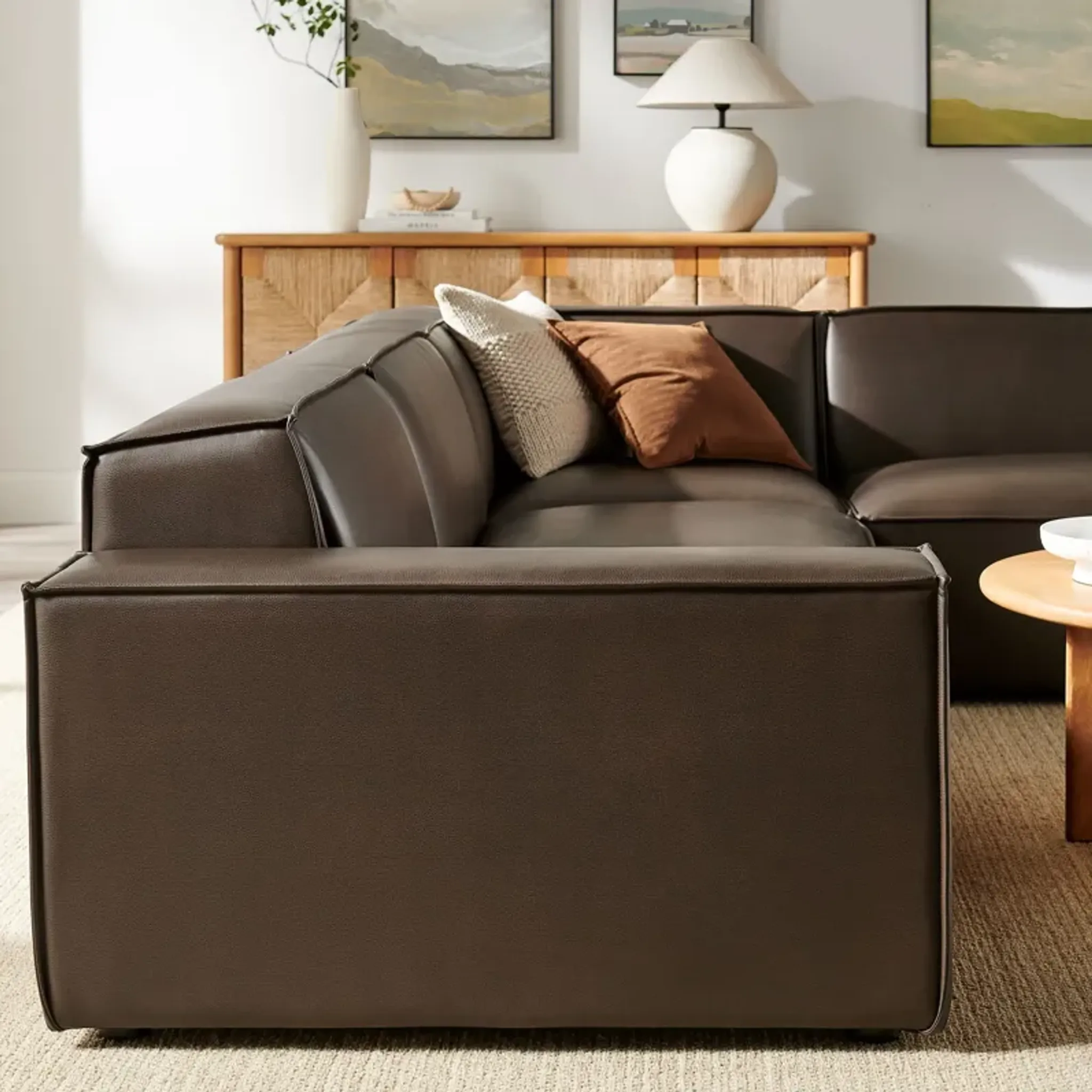 Restore 4 Piece Vegan Leather Modular L Shaped Sofa By Modway Lexmod ...