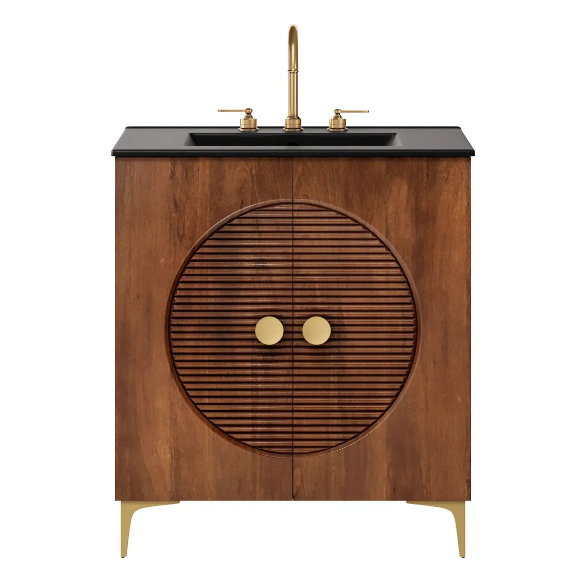 Vernon 30" Fluted Wood Vanity Cabinet With Sink by Modway Walnut Black