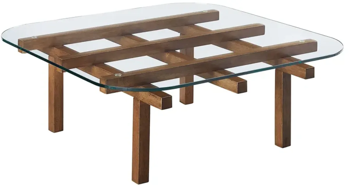 Isby 35 Inch Tempered Glass Coffee Table by Modway Walnut