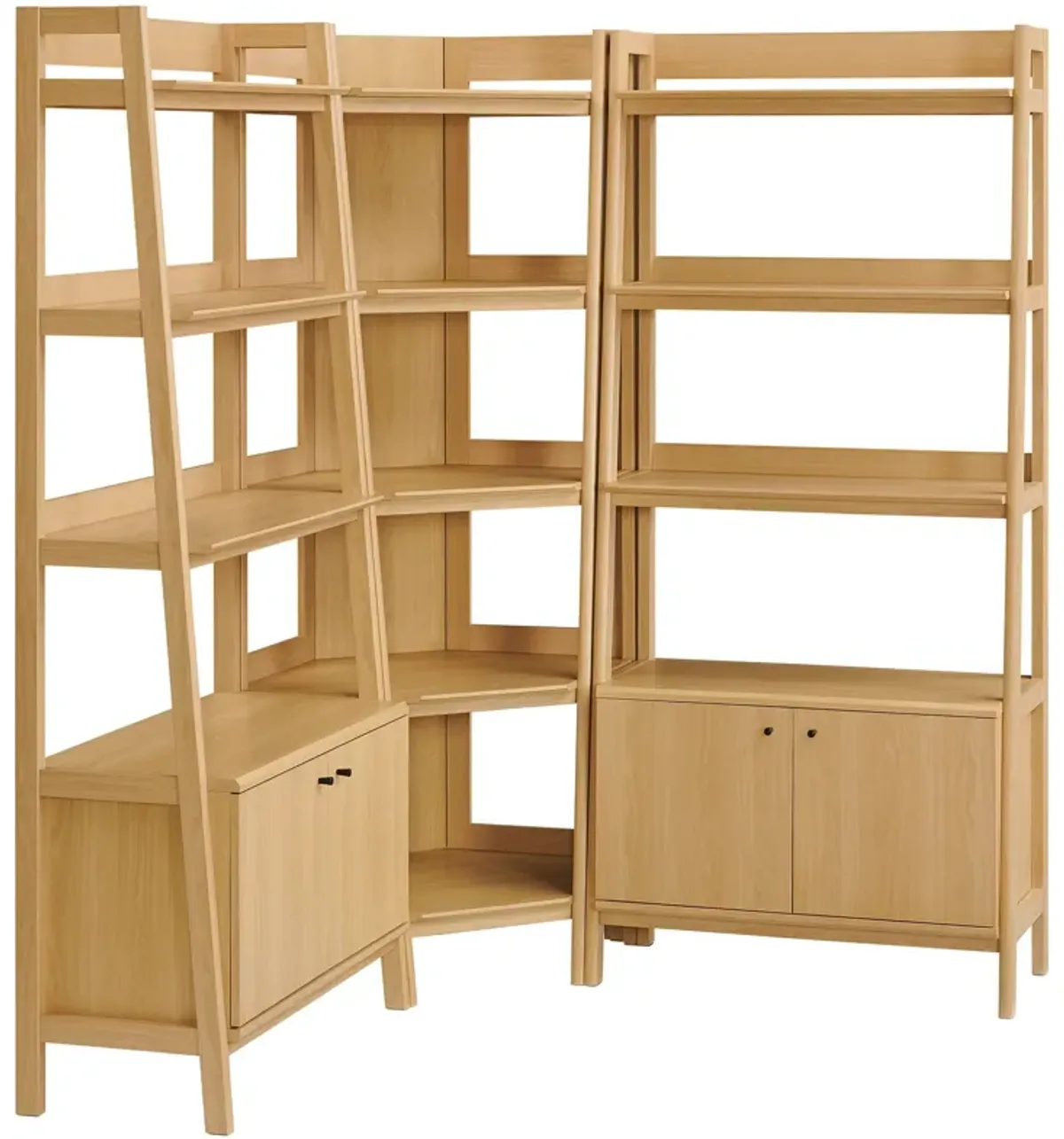 Bixby 3-Piece Corner Bookshelf Set with Wide Bookshelves by Modway Walnut