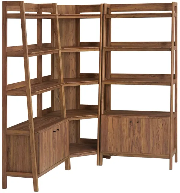 Bixby 3-Piece Corner Bookshelf Set with Wide Bookshelves by Modway Walnut