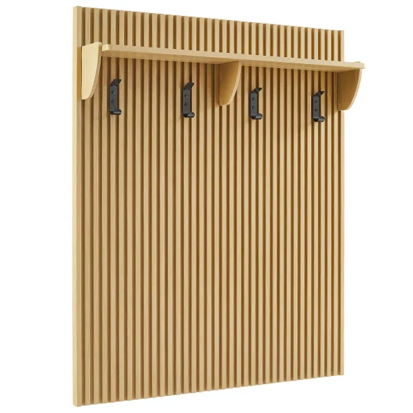 Render Fluted Coat Rack Panel With Shelf by Modway Light Oak